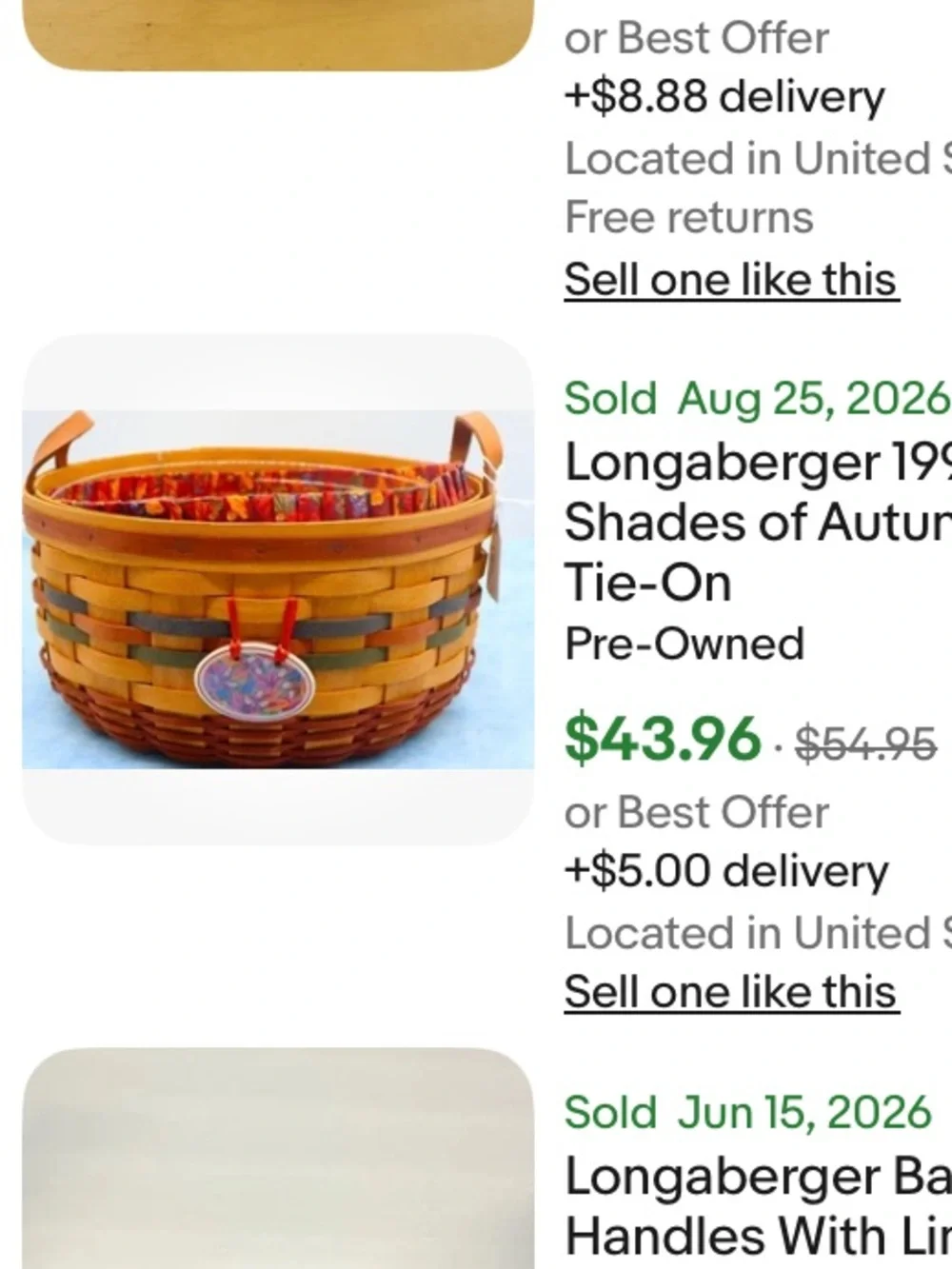 Longaberger 1995 Shades of Autumn Basket Plenty Liner Protector Display NEW READ
